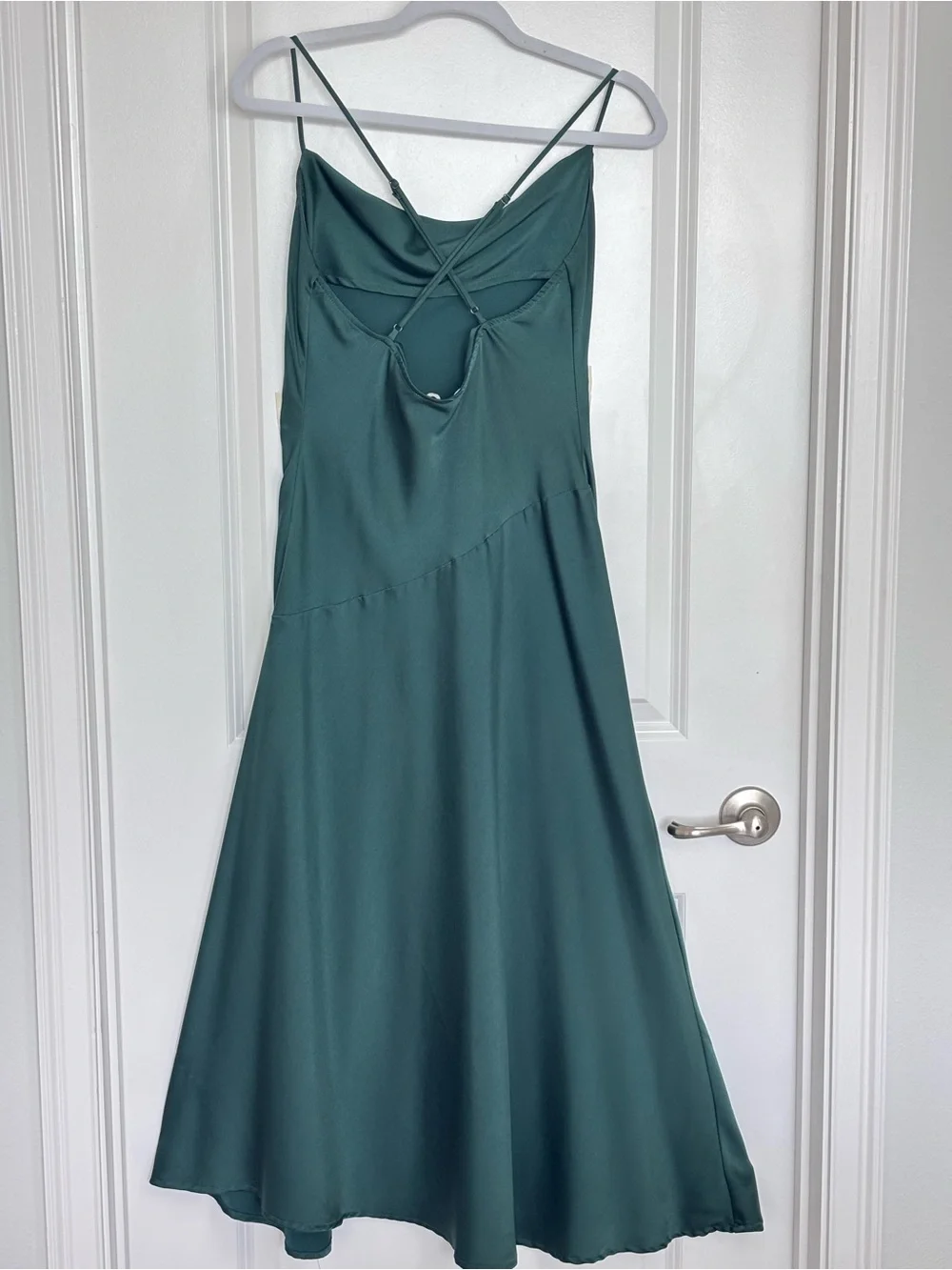 ASTR The Label Green Satin Slip Dress Cowl Neck Side Slit Maxi Formal Medium